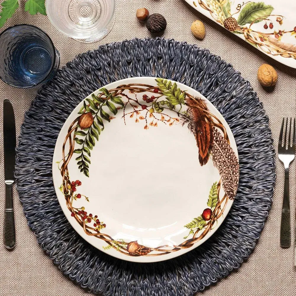 Loop Round Placemat - Delft Blue, Abaca Straw