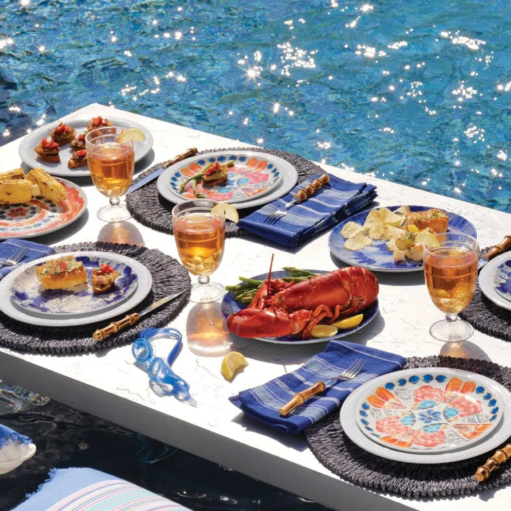 Loop Round Placemat - Delft Blue, Abaca Straw