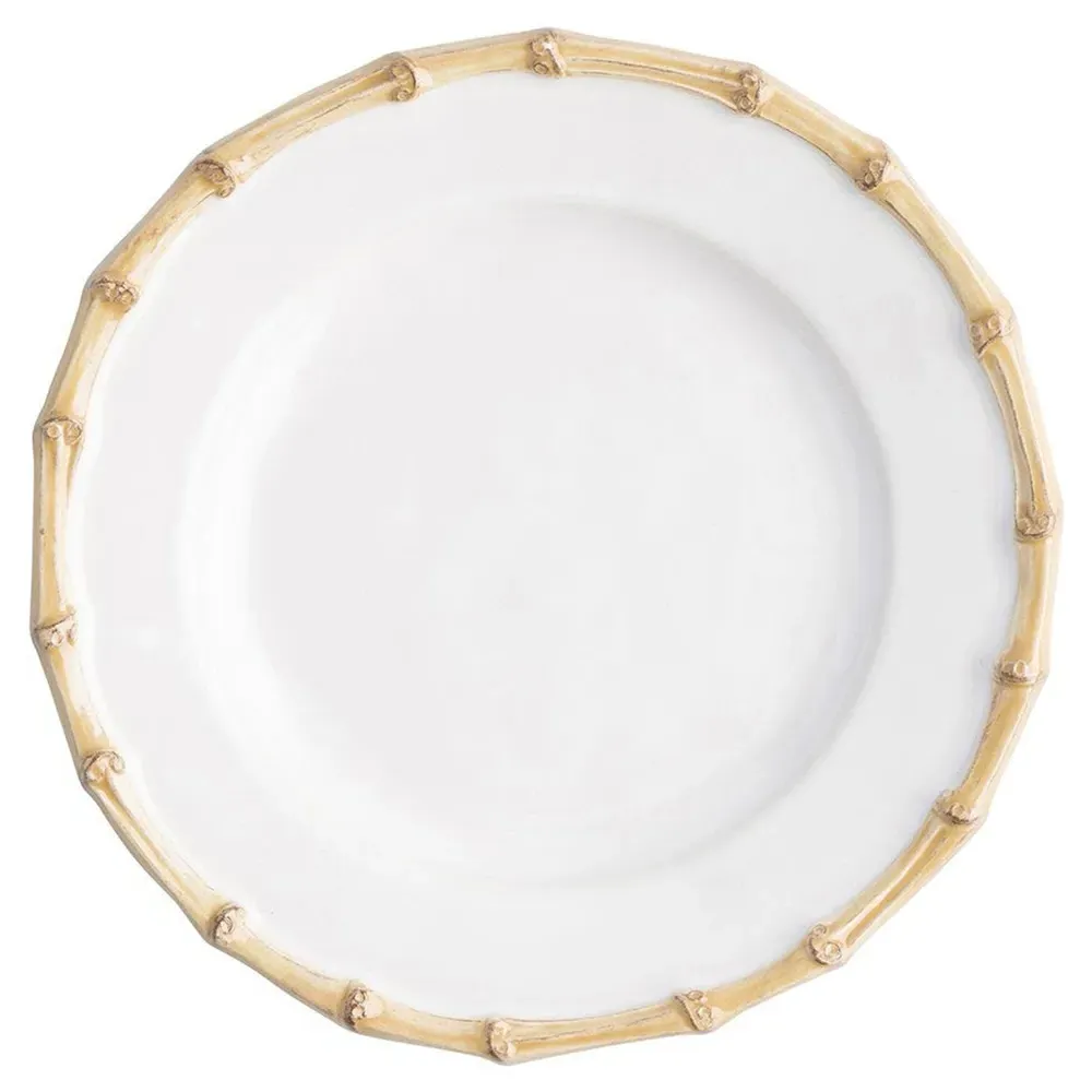 Natural Bamboo Rim Cocktail Plate - White, Ceramic image