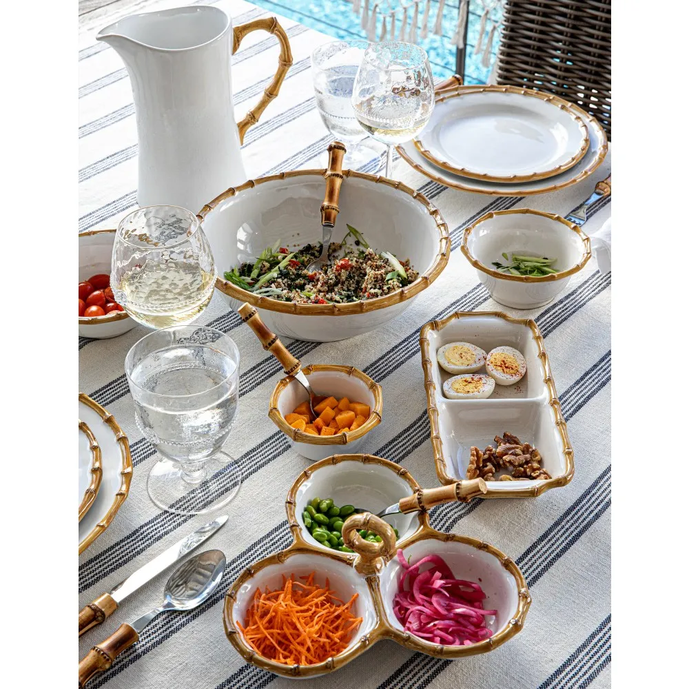 Natural Bamboo Rim Dinner Plate - White, Ceramic