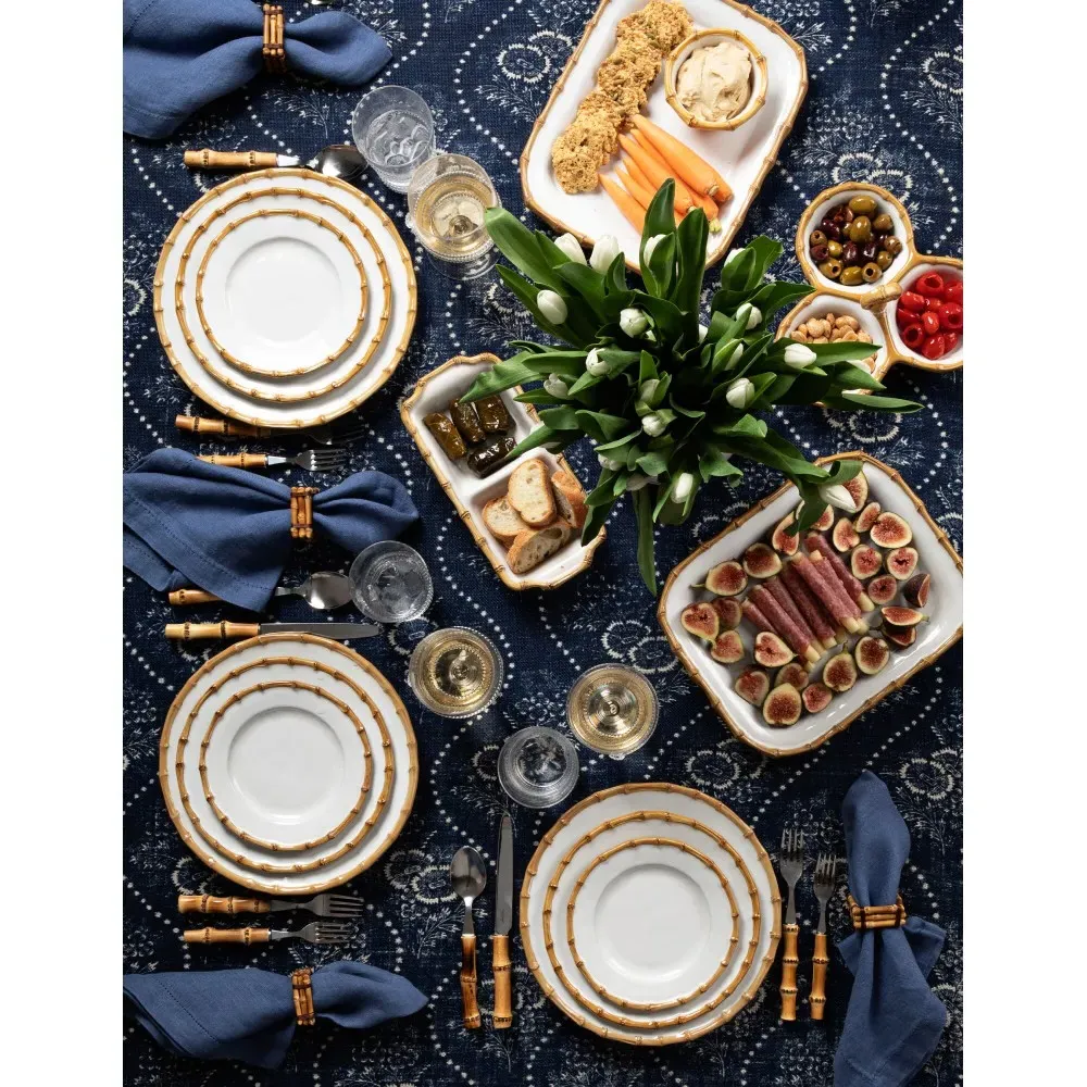 Natural Bamboo Rim Dinner Plate - White, Ceramic