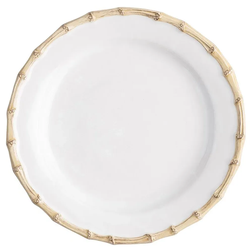 Natural Bamboo Rim Dinner Plate - White, Ceramic