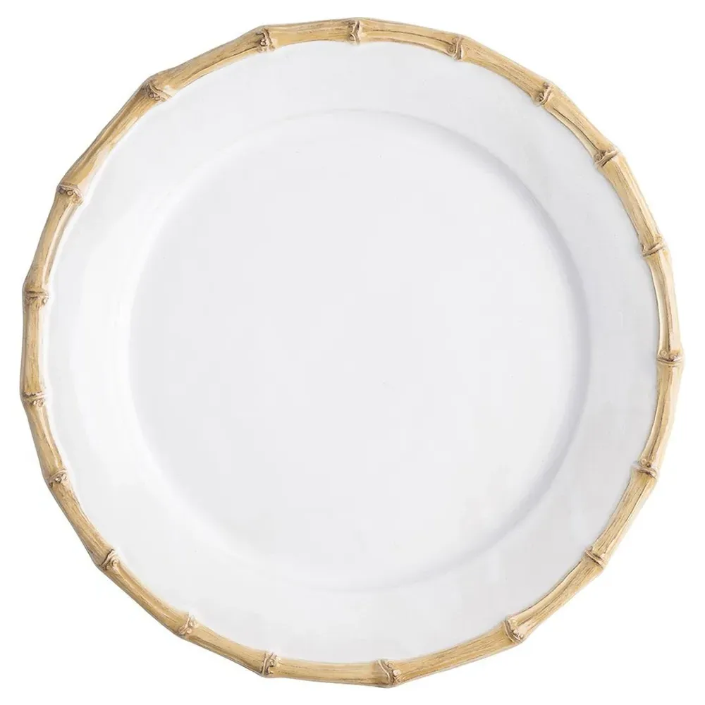 Natural Bamboo Rim Salad Plate - White, Ceramic