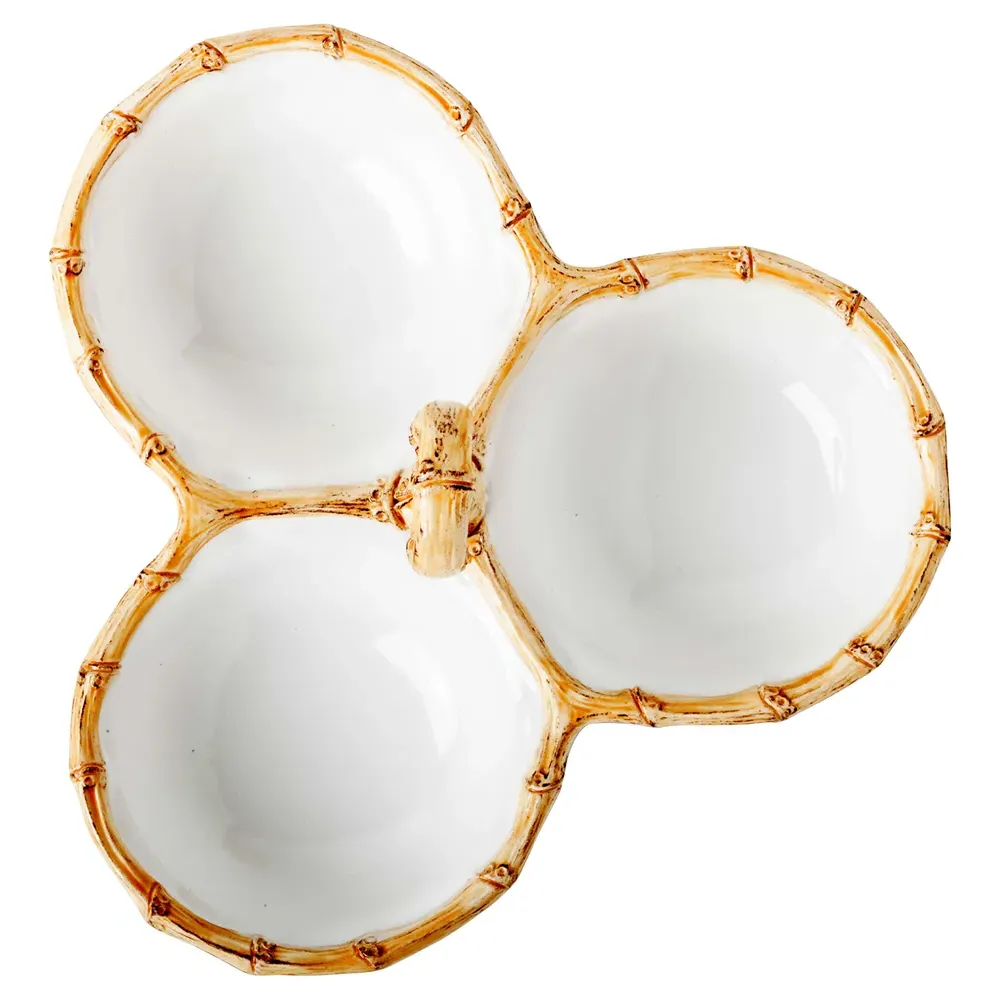 Natural Bamboo Rim Triple Cocktail Serving Bowl - White