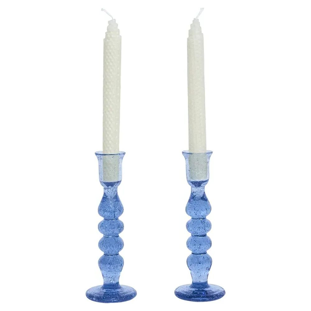 Provence 7" Glass Candlestick Holder Set - Chambray