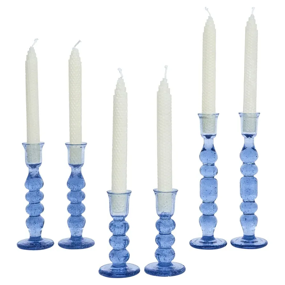 Provence 7" Glass Candlestick Holder Set - Chambray