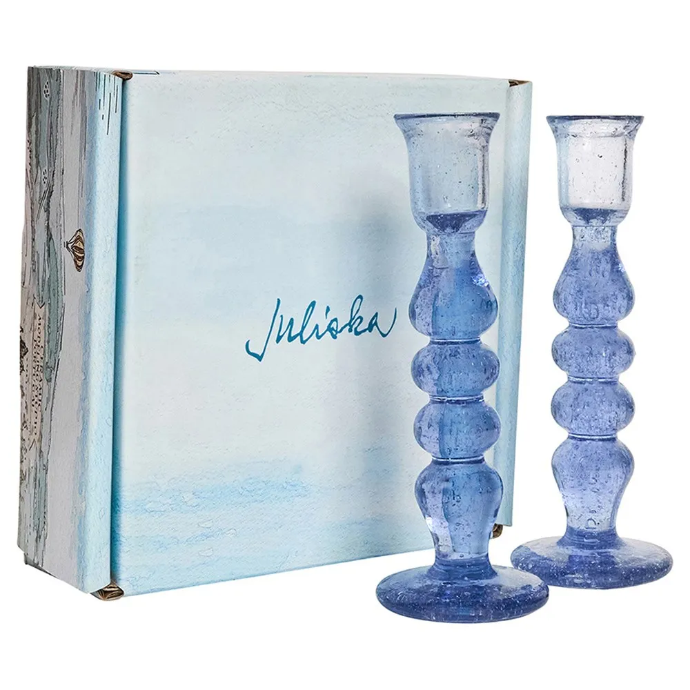 Provence 7" Glass Candlestick Holder Set - Chambray