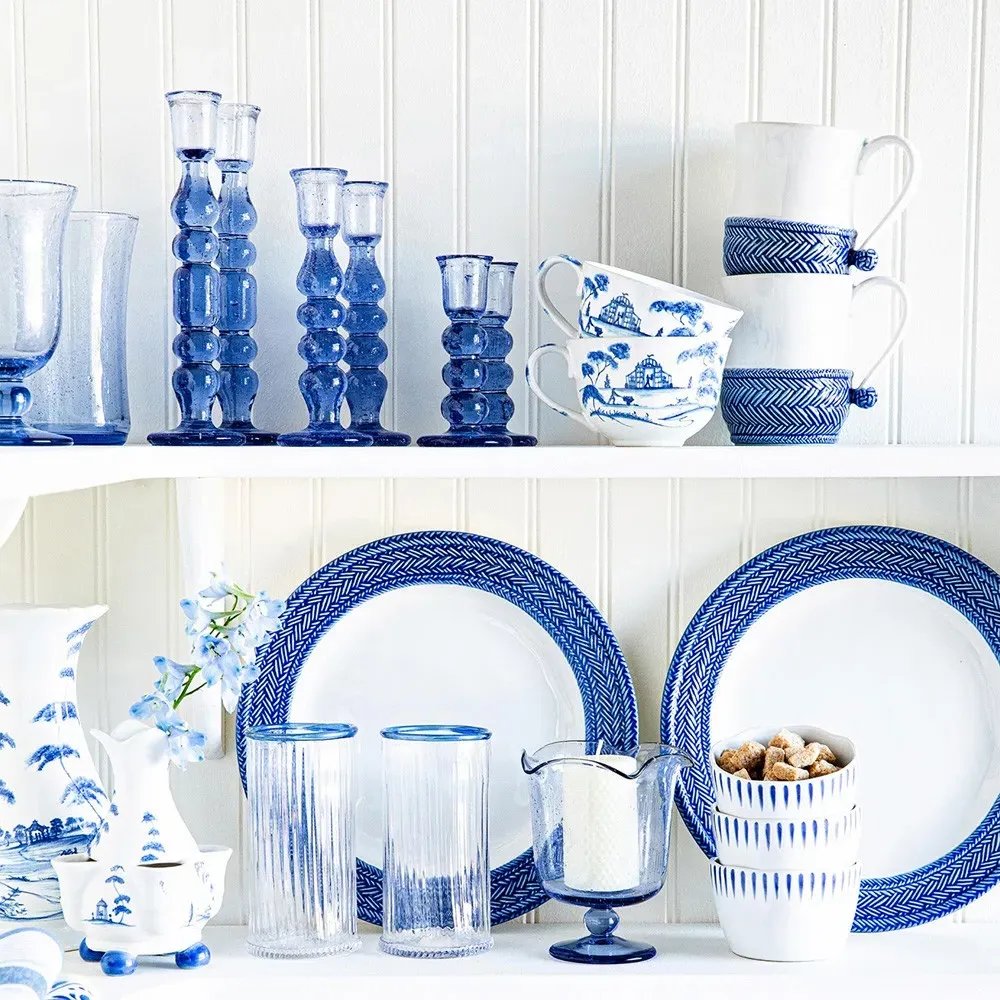 Provence 7" Glass Candlestick Holder Set - Chambray