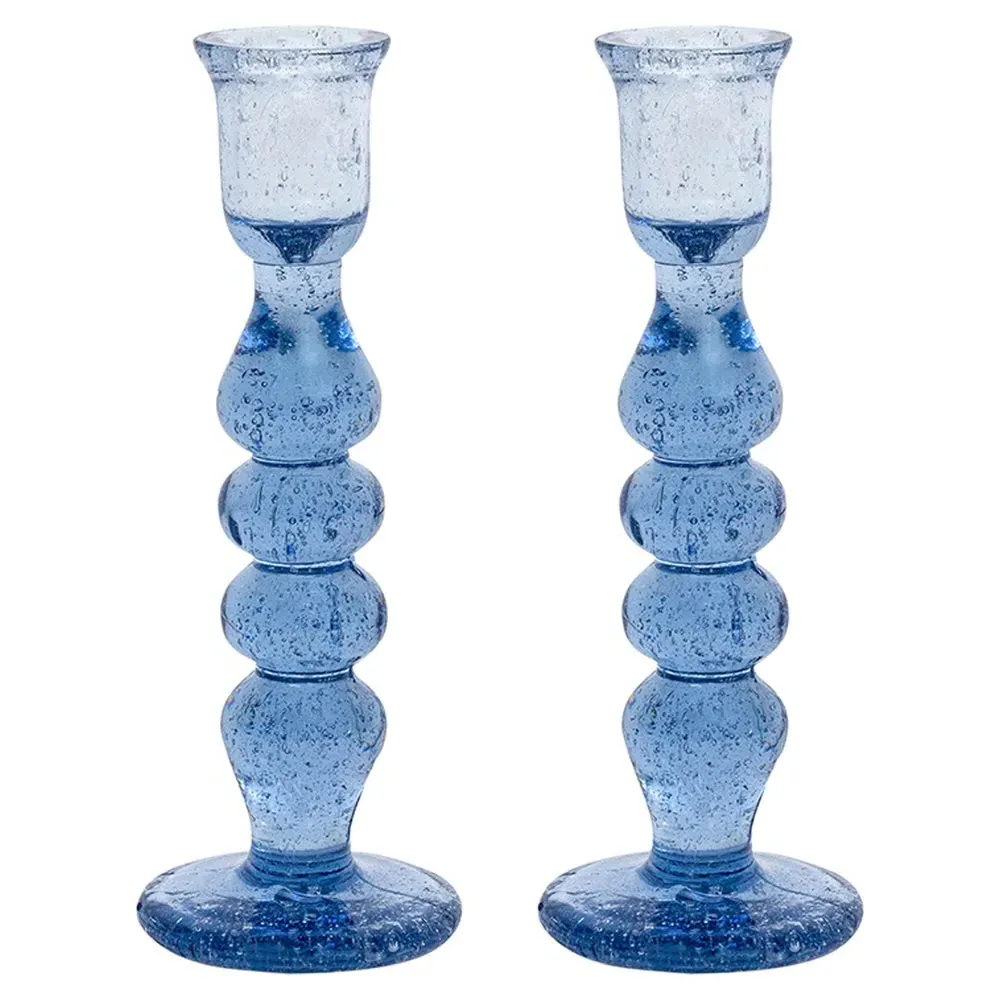 Provence 7" Glass Candlestick Holder Set - Chambray