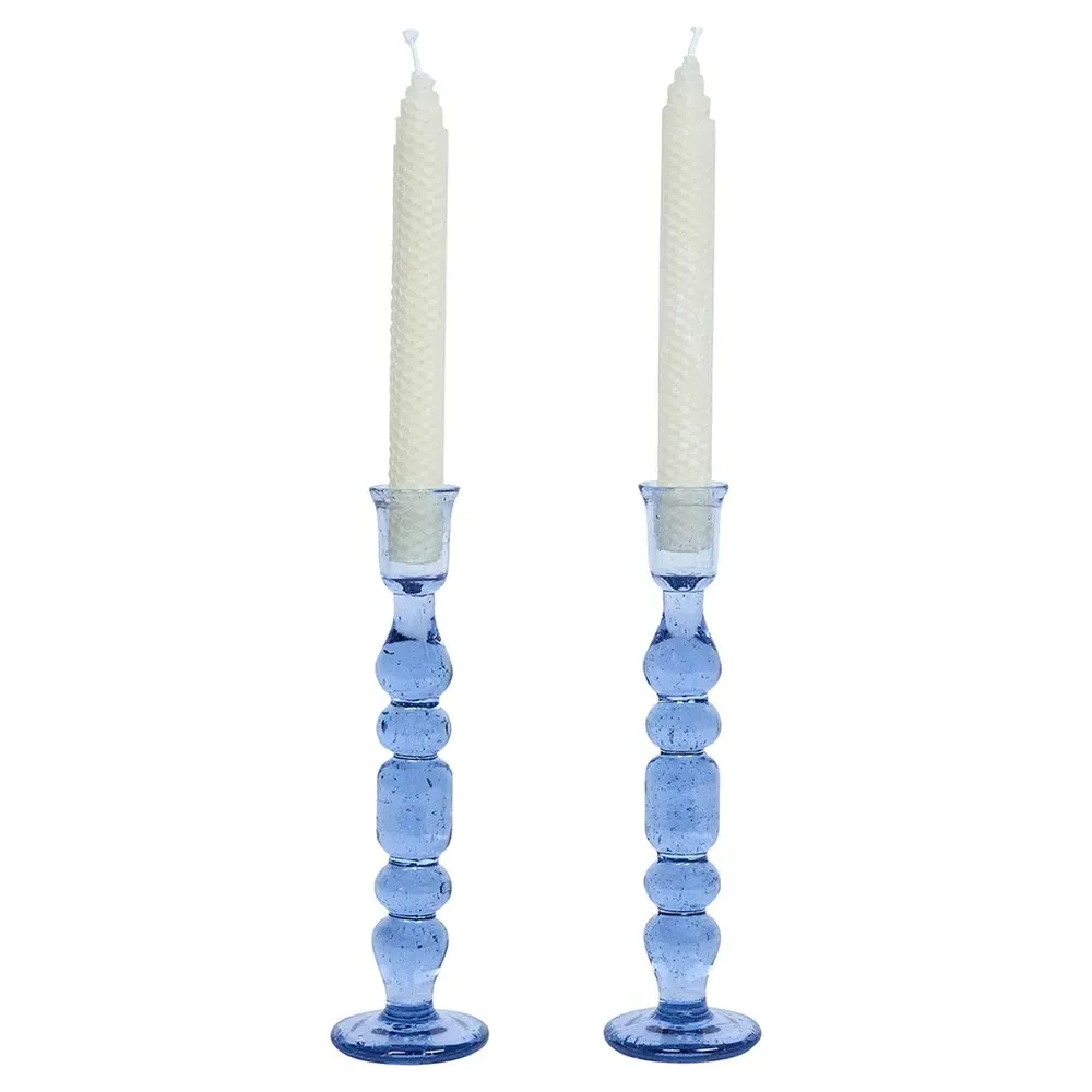 Provence 9" Glass Candlestick Holder Set - Chambray