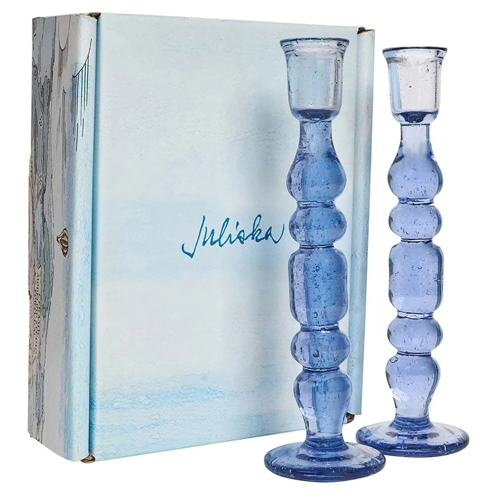 Provence 9" Glass Candlestick Holder Set - Chambray
