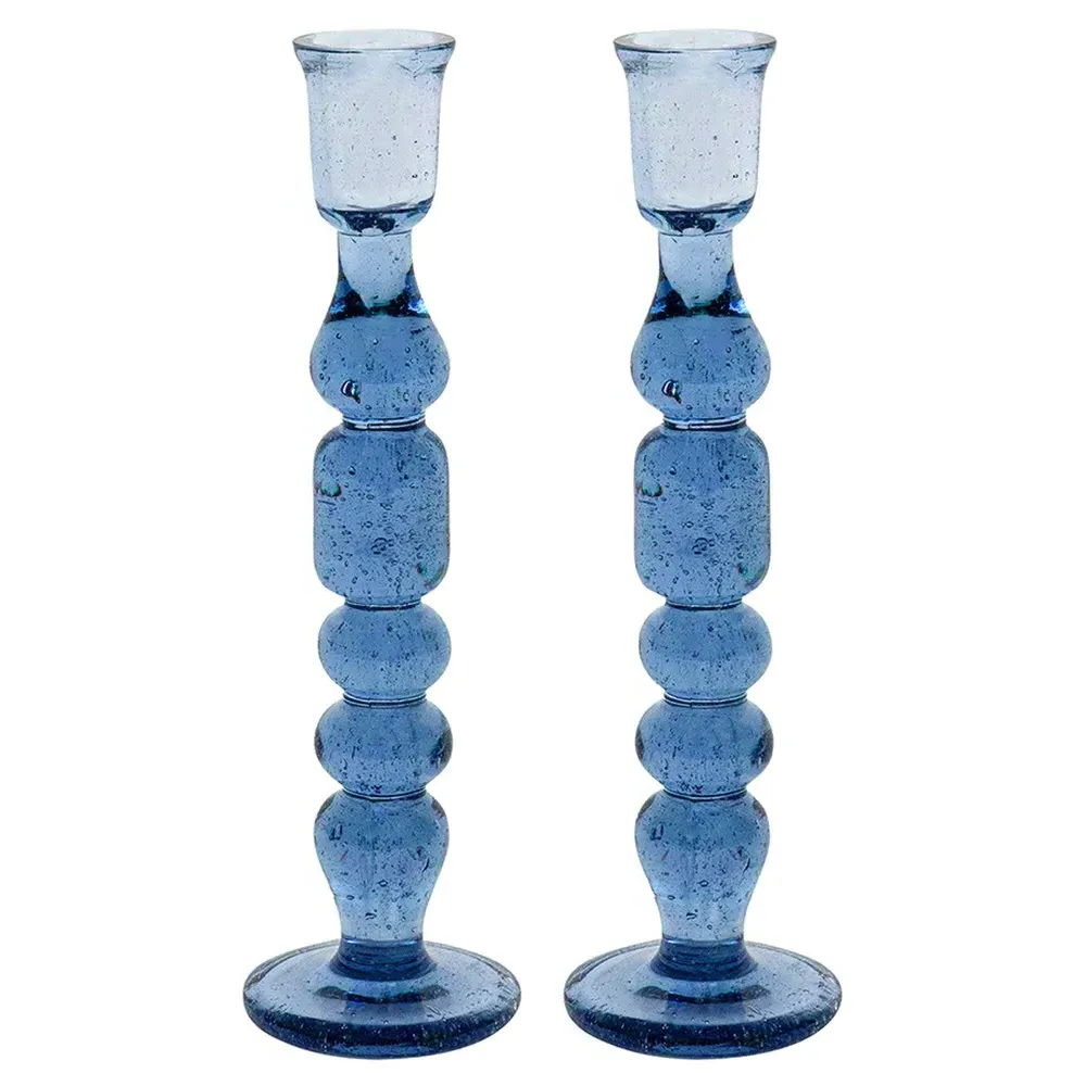 Provence 9" Glass Candlestick Holder Set - Chambray