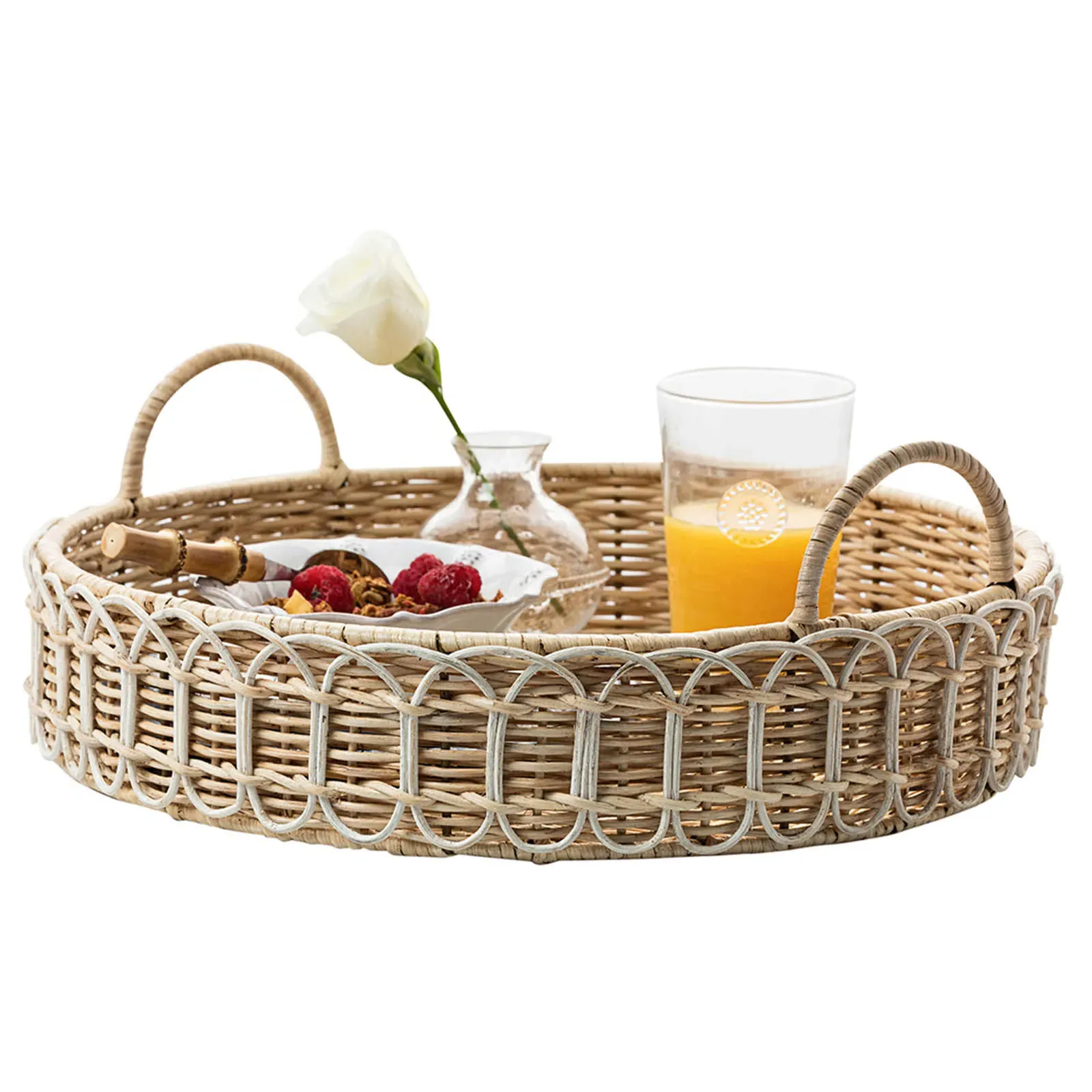 Provence Round Tray - Whitewash, Rattan