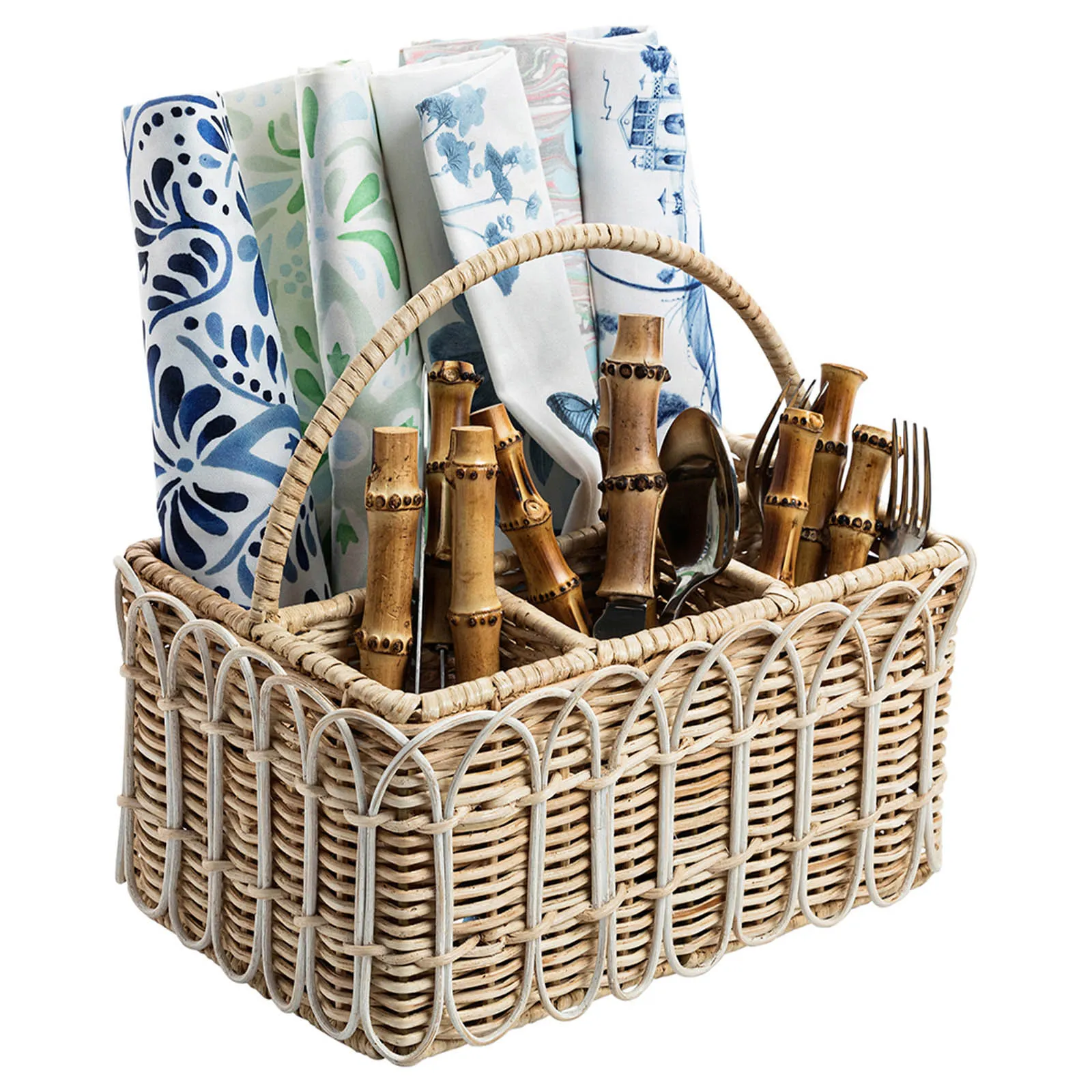 Provence Silverware Caddy - Whitewash, Rattan