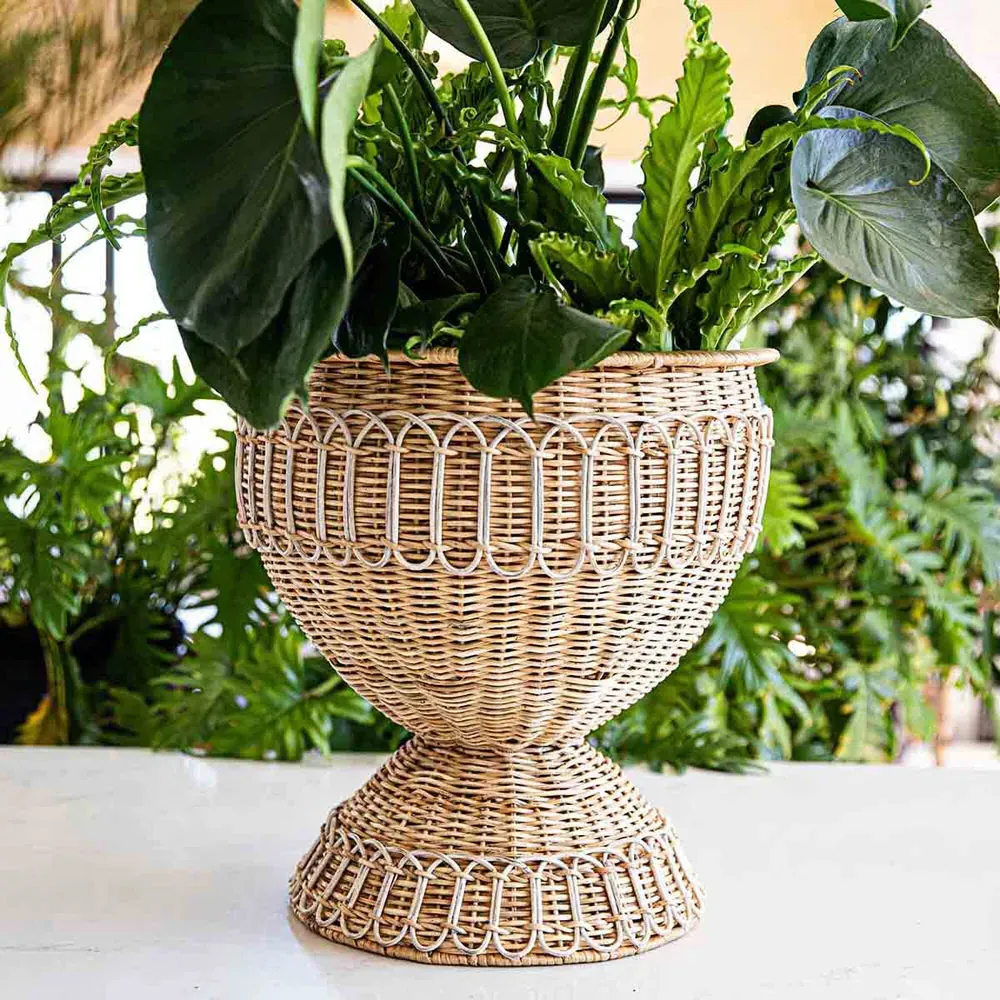 Provence Urn Planter - Whitewash, Rattan