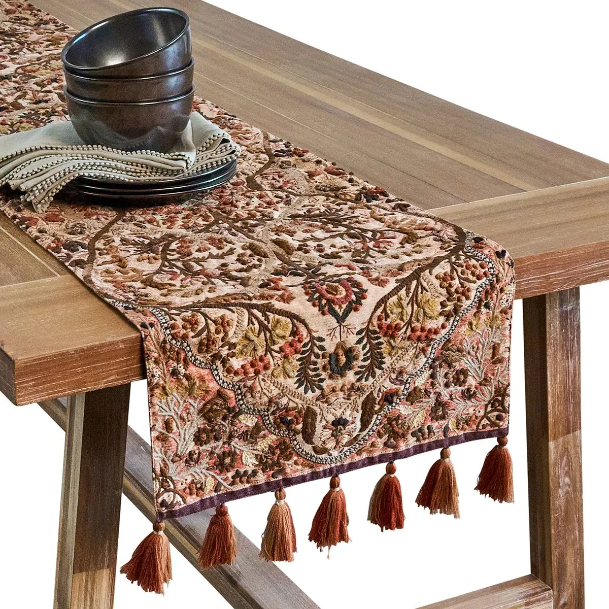 Willa Embroidered Table Runner - Amber, Cotton
