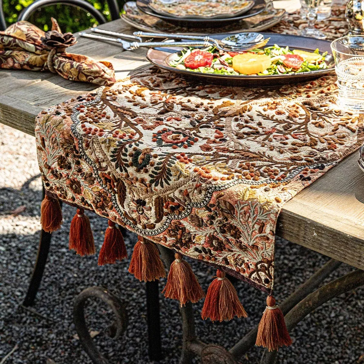 Willa Embroidered Table Runner - Amber, Cotton