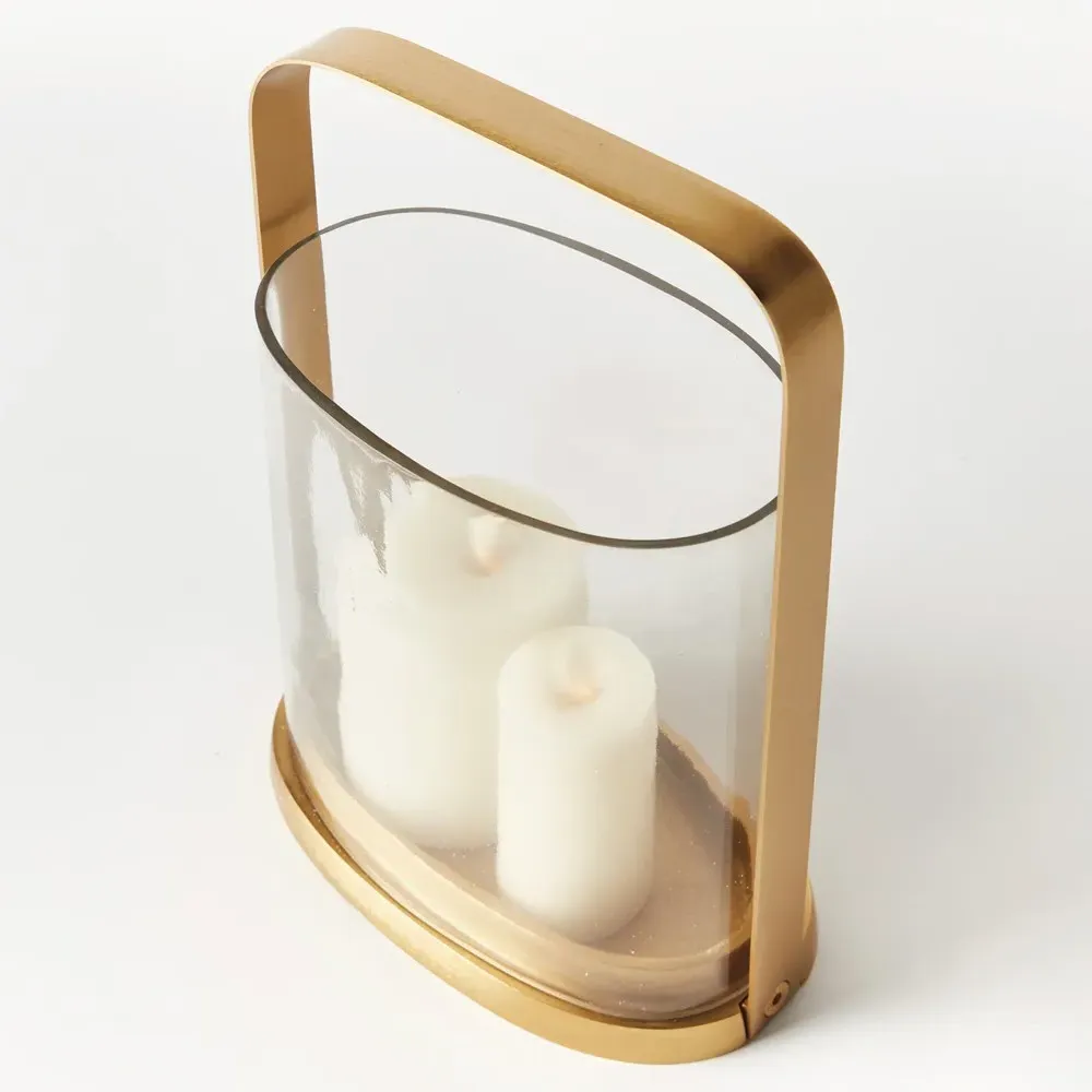 Aaliyah Oval Hurricane Candleholder - Gold, Glass