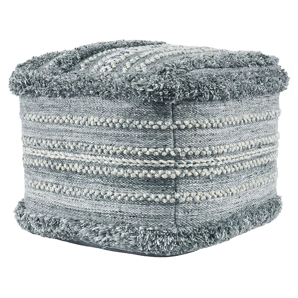 Aaron Square Pouf - Blue, Polyester