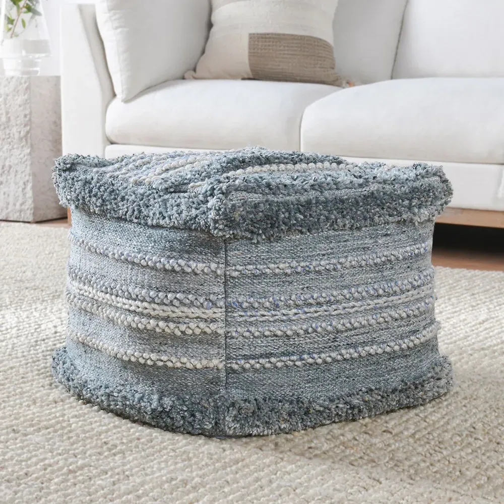 Aaron Square Pouf - Blue, Polyester
