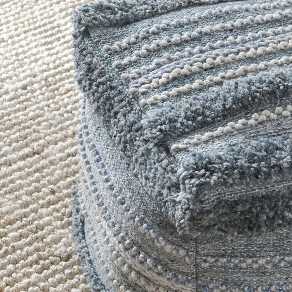 Aaron Square Pouf - Blue, Polyester