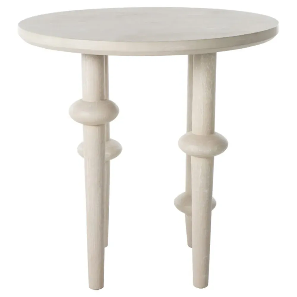 Aba Round Side Table - Beige, Wood