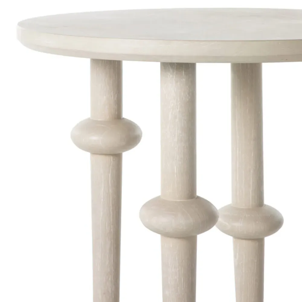 Aba Round Side Table - Beige, Wood