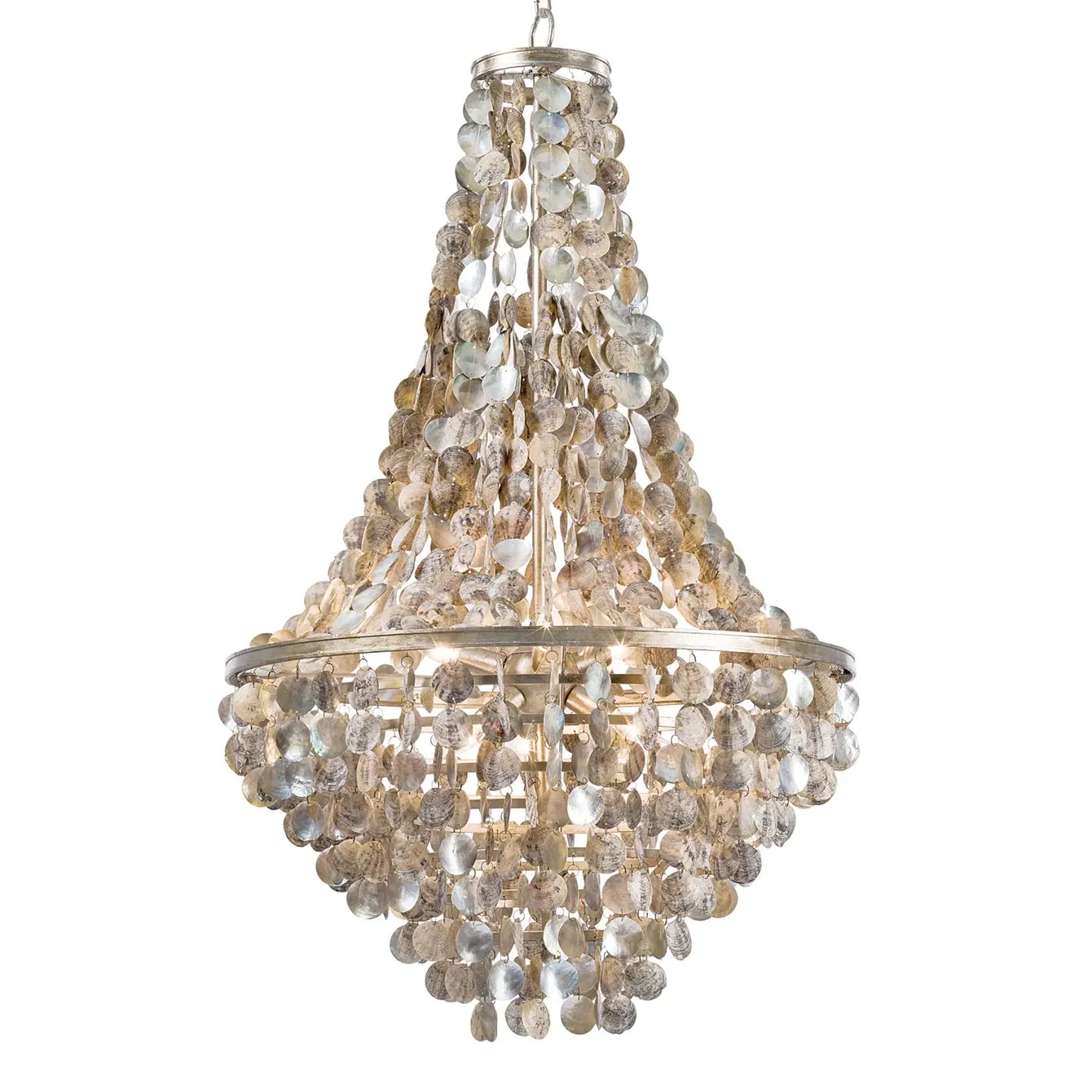 Abalone Coastal Beach Capiz Disc Shell Chandelier - Gold image