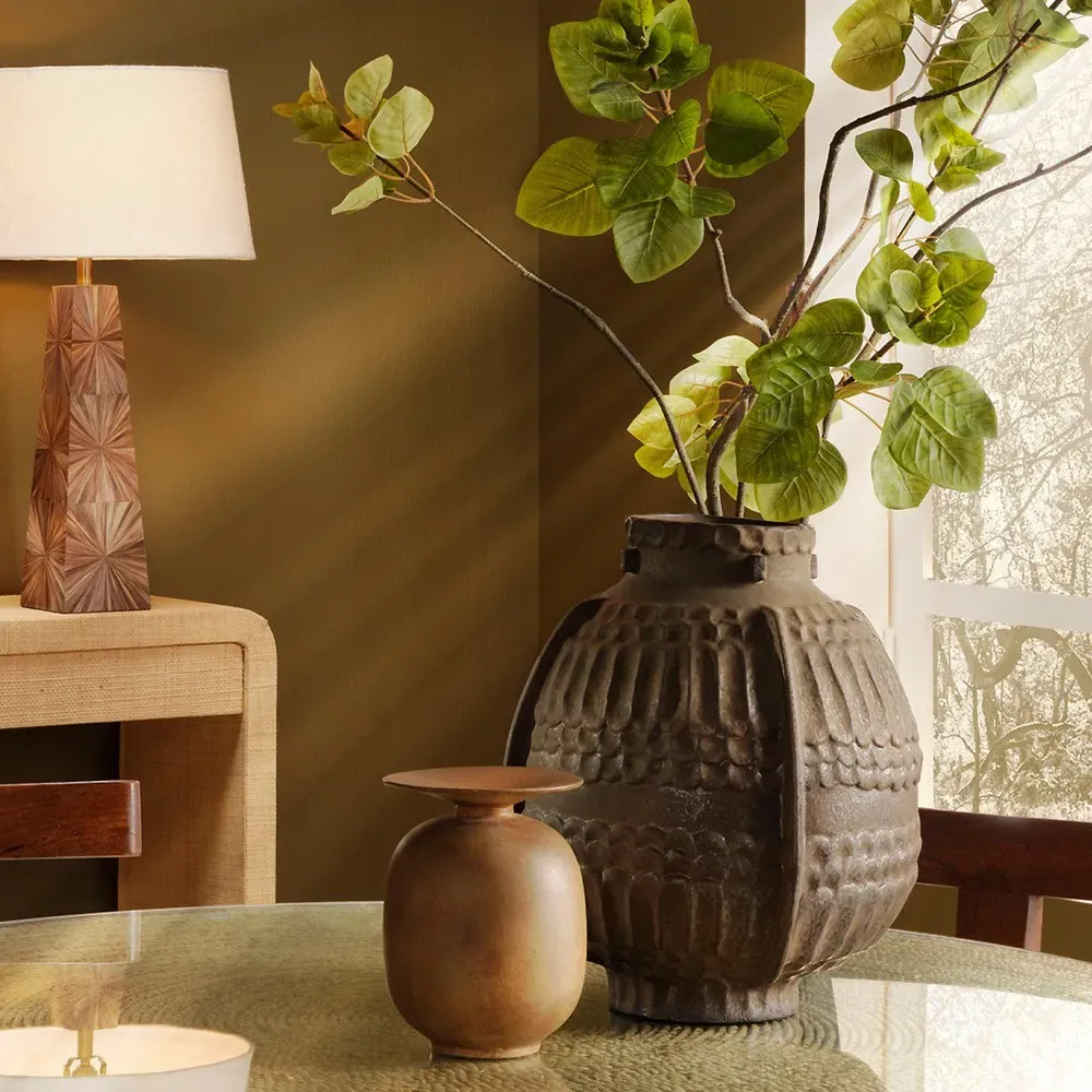 Abel Round Decorative Vase - Brown, Porcelain