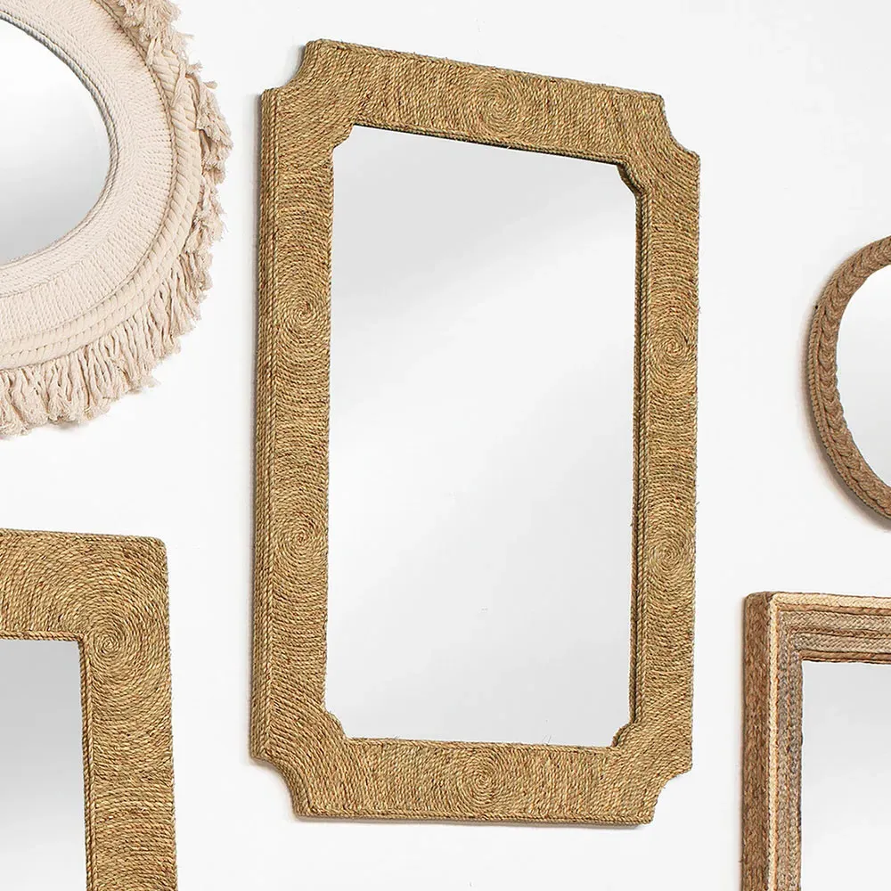 Abeni Rectangular Wall Mirror - Brown, Seagrass