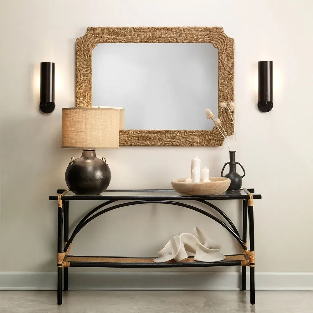 Abeni Rectangular Wall Mirror - Brown, Seagrass