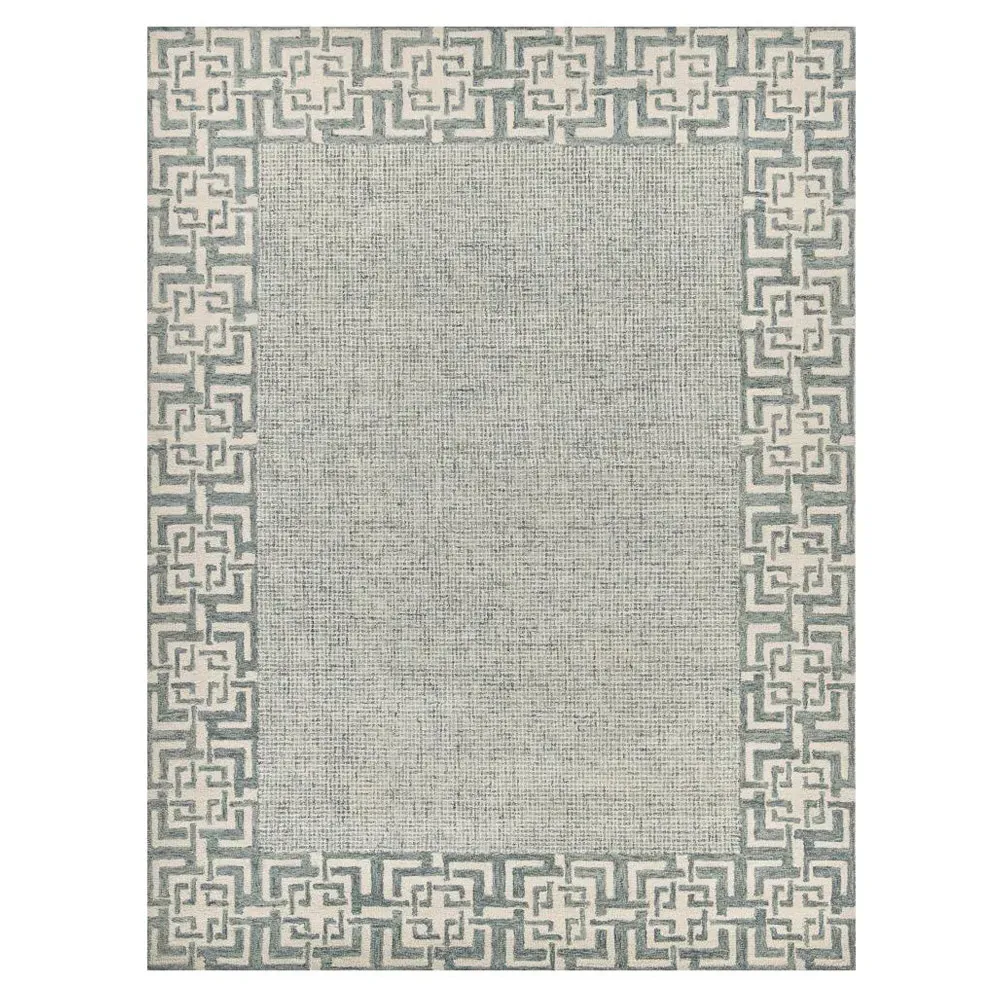 Abigail 14x18 Patterned Rug - Aqua, Wool