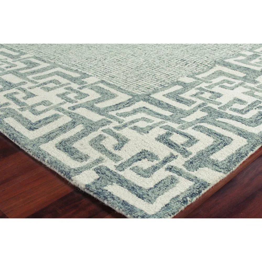 Abigail 5x8 Patterned Rug - Aqua, Wool