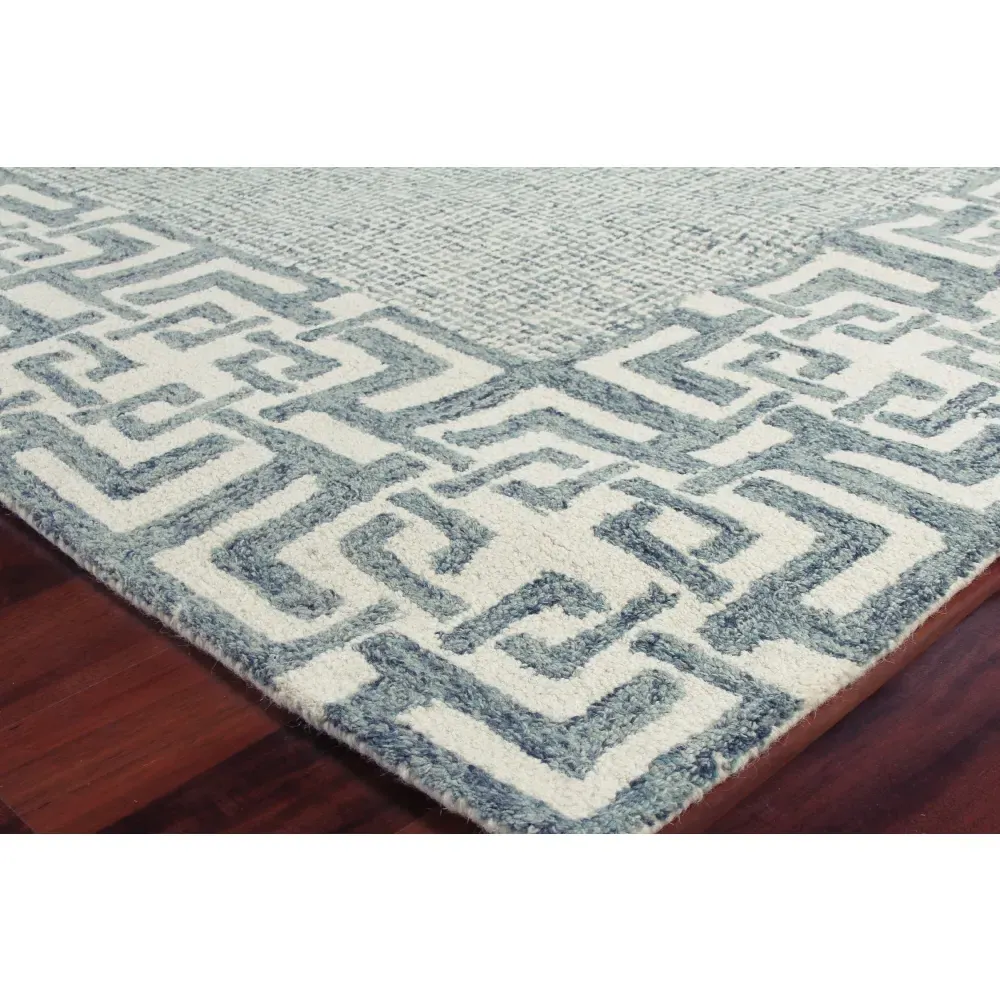 Abigail 9x12 Patterned Rug - Aqua, Wool