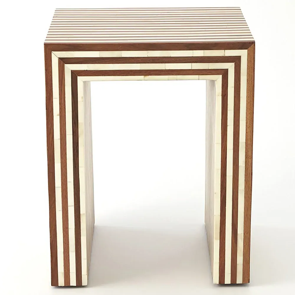 Abigail Stripe Side Table - Brown, Walnut