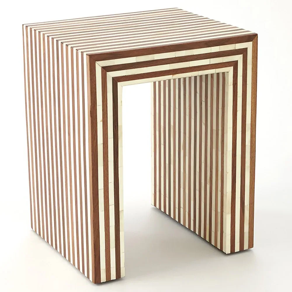Abigail Stripe Side Table - Brown, Walnut