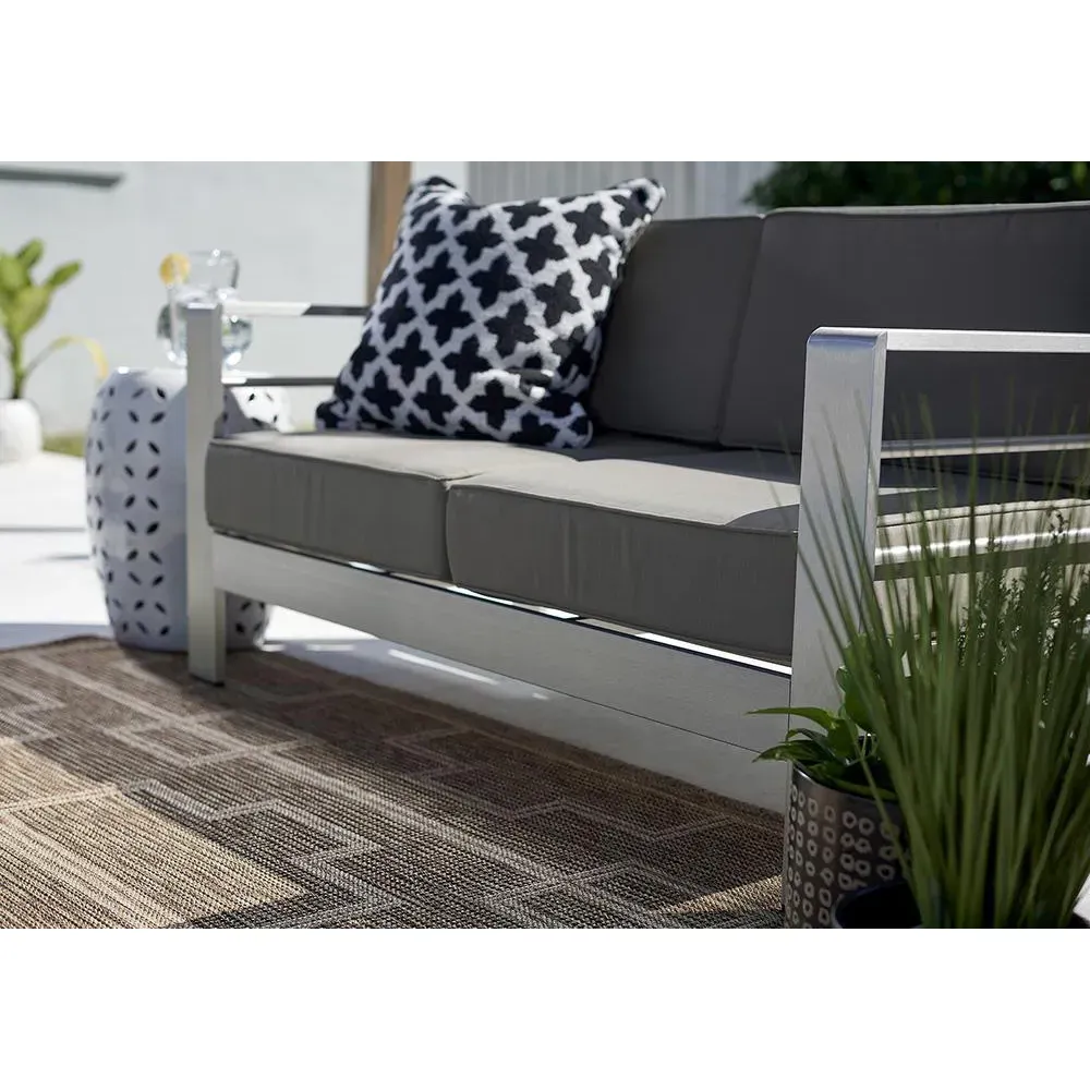 Abram Geometric Patterned Indoor Outdoor Rug - Brown