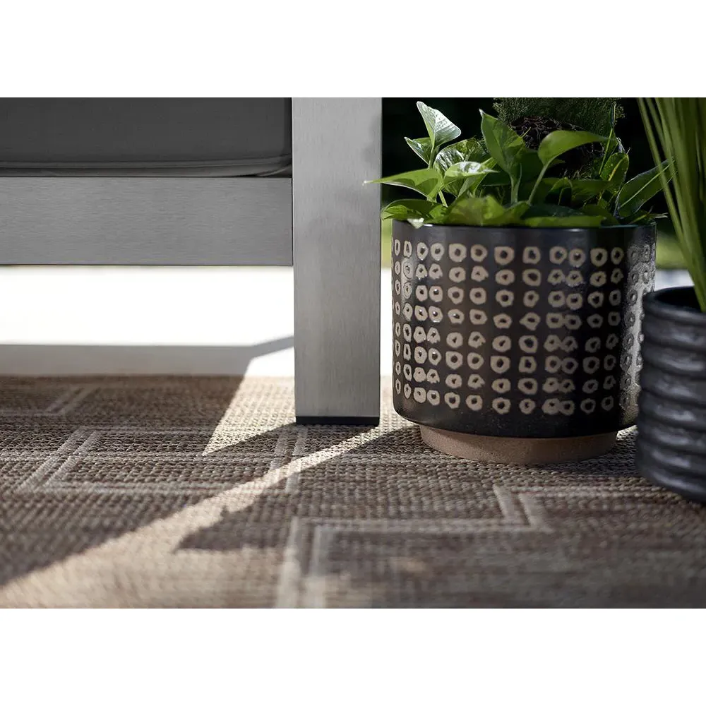 Abram Geometric Patterned Indoor Outdoor Rug - Brown