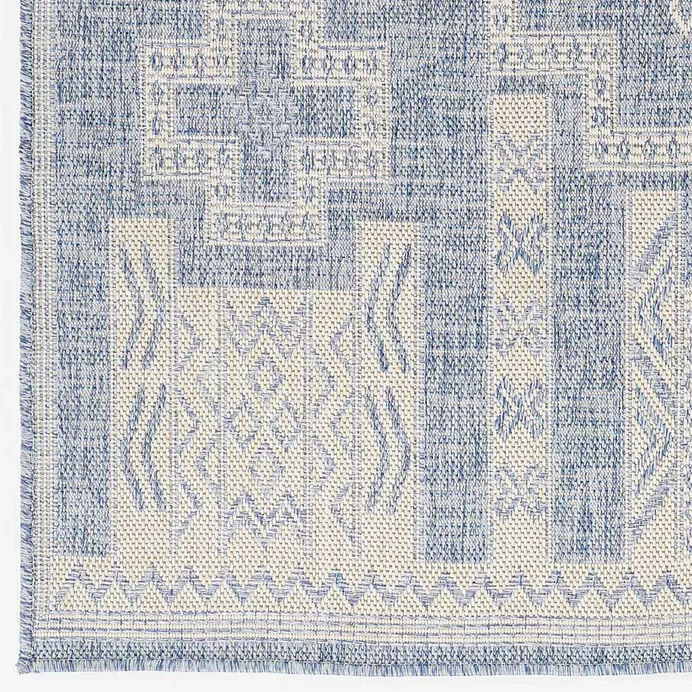 Abram Tribal Patterned Indoor Outdoor Rug - Blue, Polypropylene