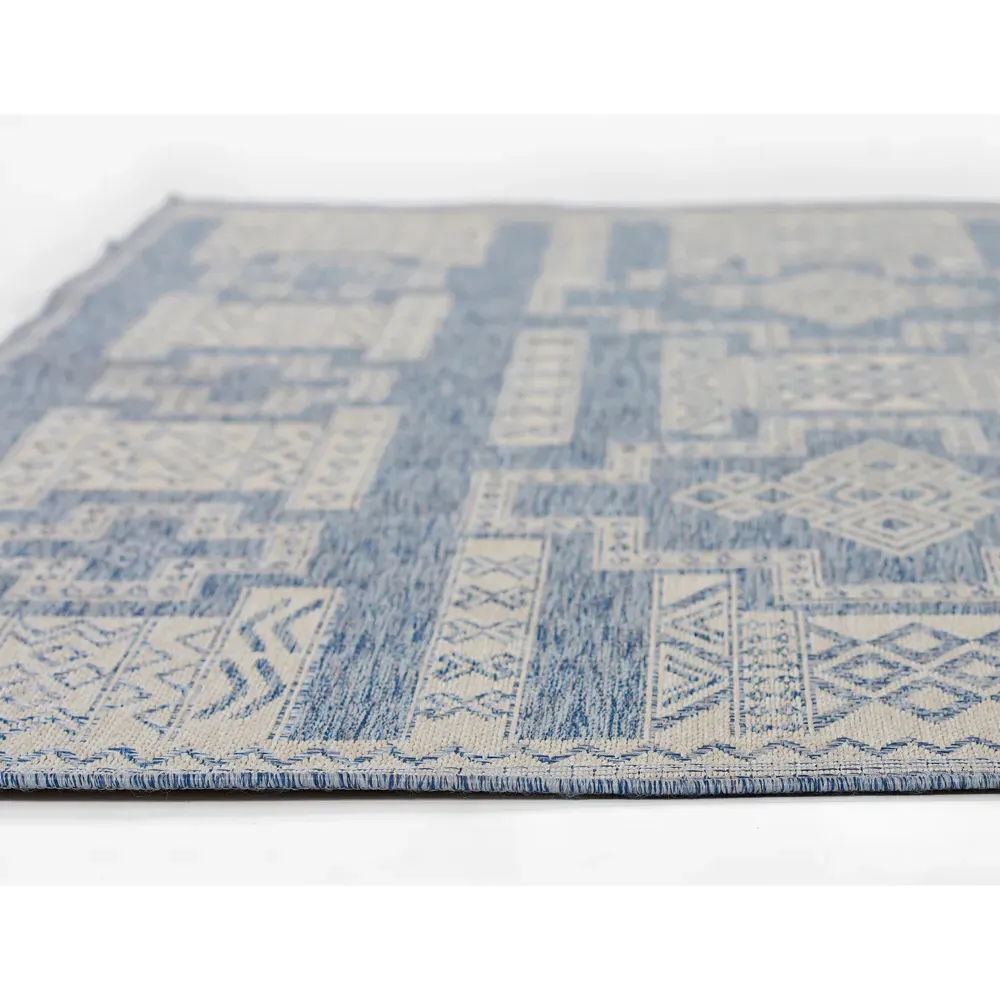 Abram Tribal Patterned Indoor Outdoor Rug - Blue, Polypropylene