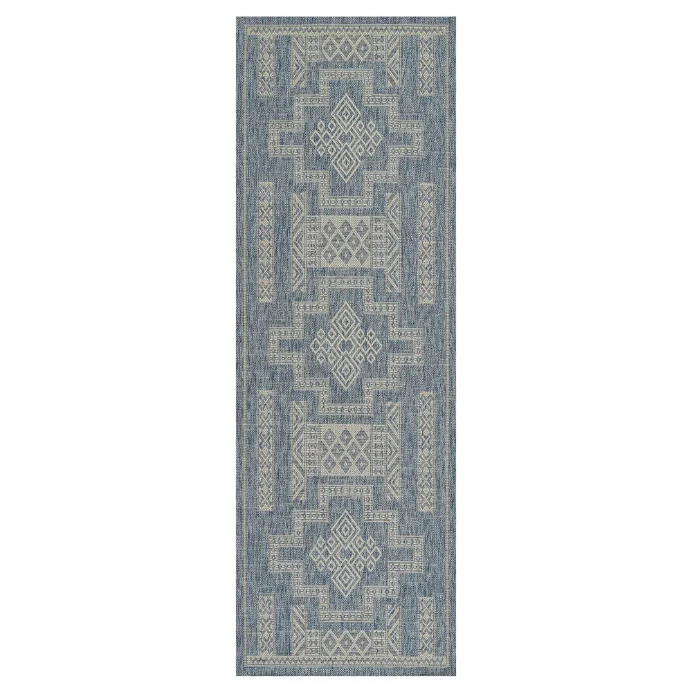 Abram Tribal Patterned Indoor Outdoor Rug - Blue, Polypropylene