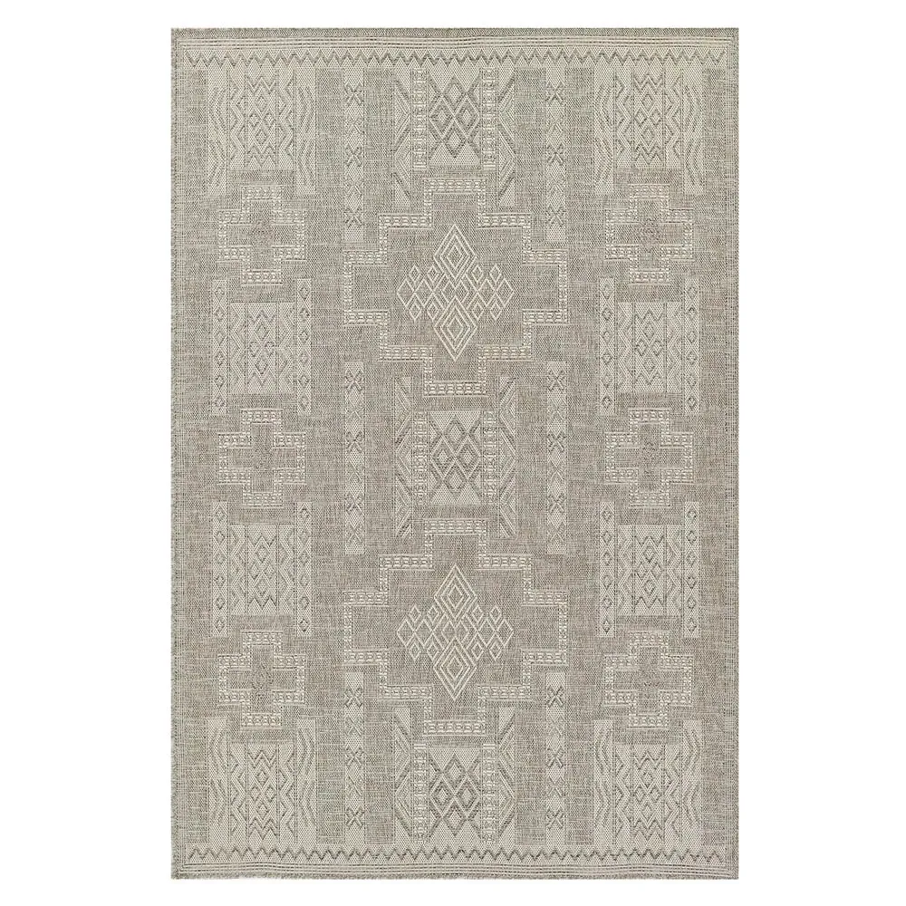 Abram Tribal Patterned Indoor Outdoor Rug - Grey, Polypropylene