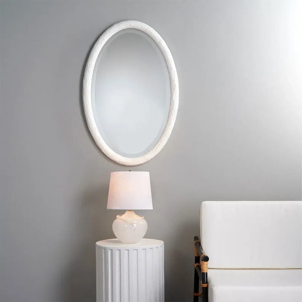 Abrianna Oval Wall Mirror - White, Resin
