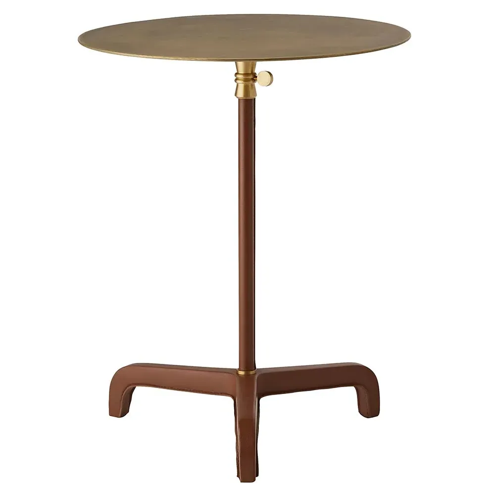 Addison Adjustable Drink Table - Cognac, Brass
