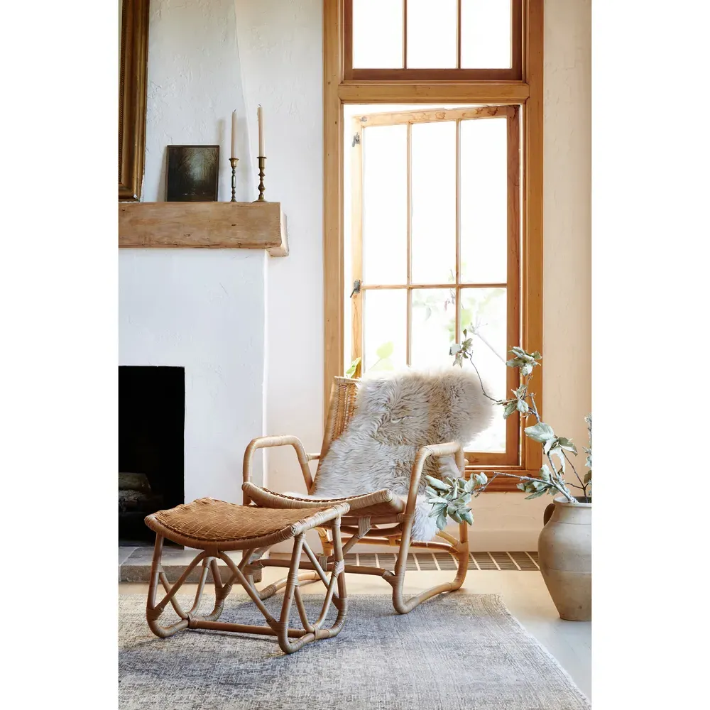 Adelaide Rattan Lounge Chair with Ottoman - Brown