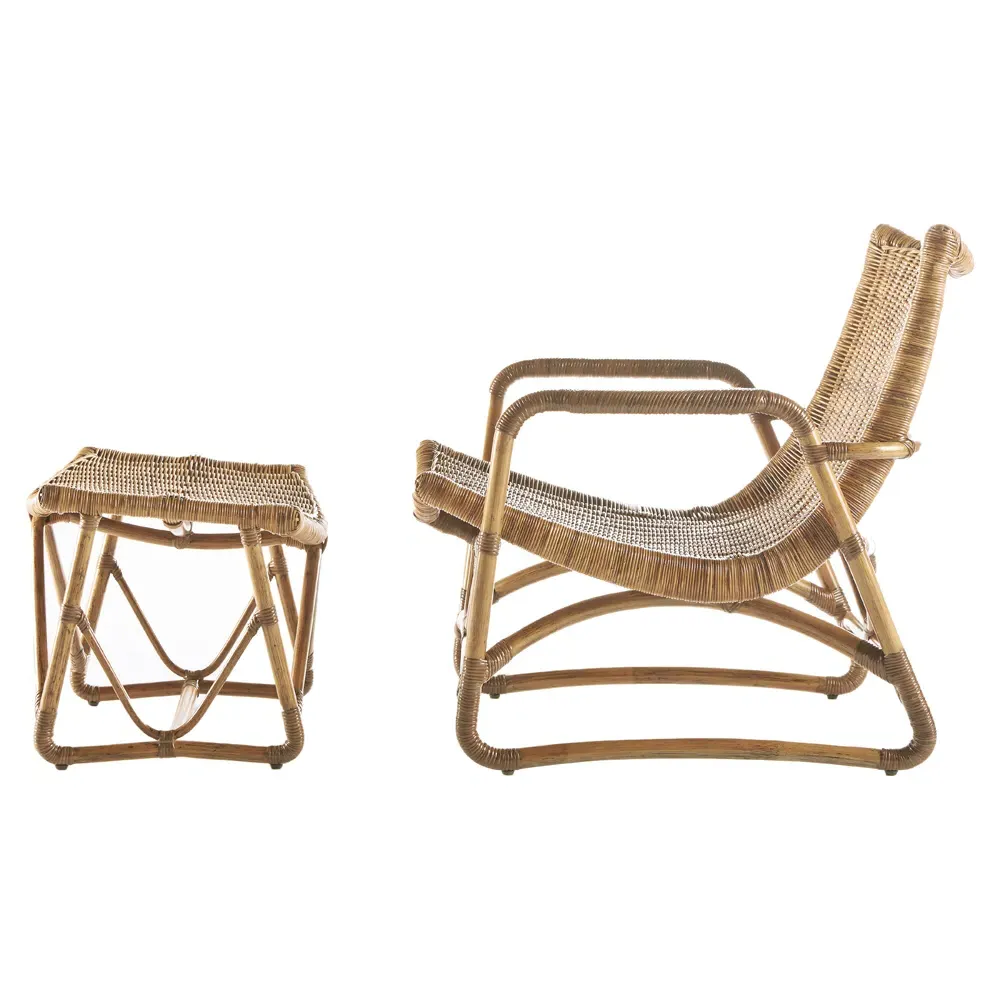 Adelaide Rattan Lounge Chair with Ottoman - Brown