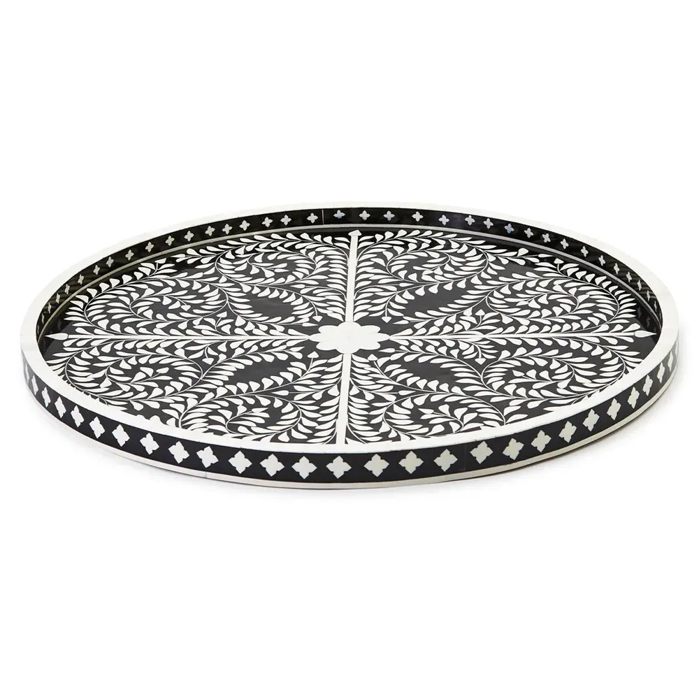 Adeline Round Decorative Tray - Black, White