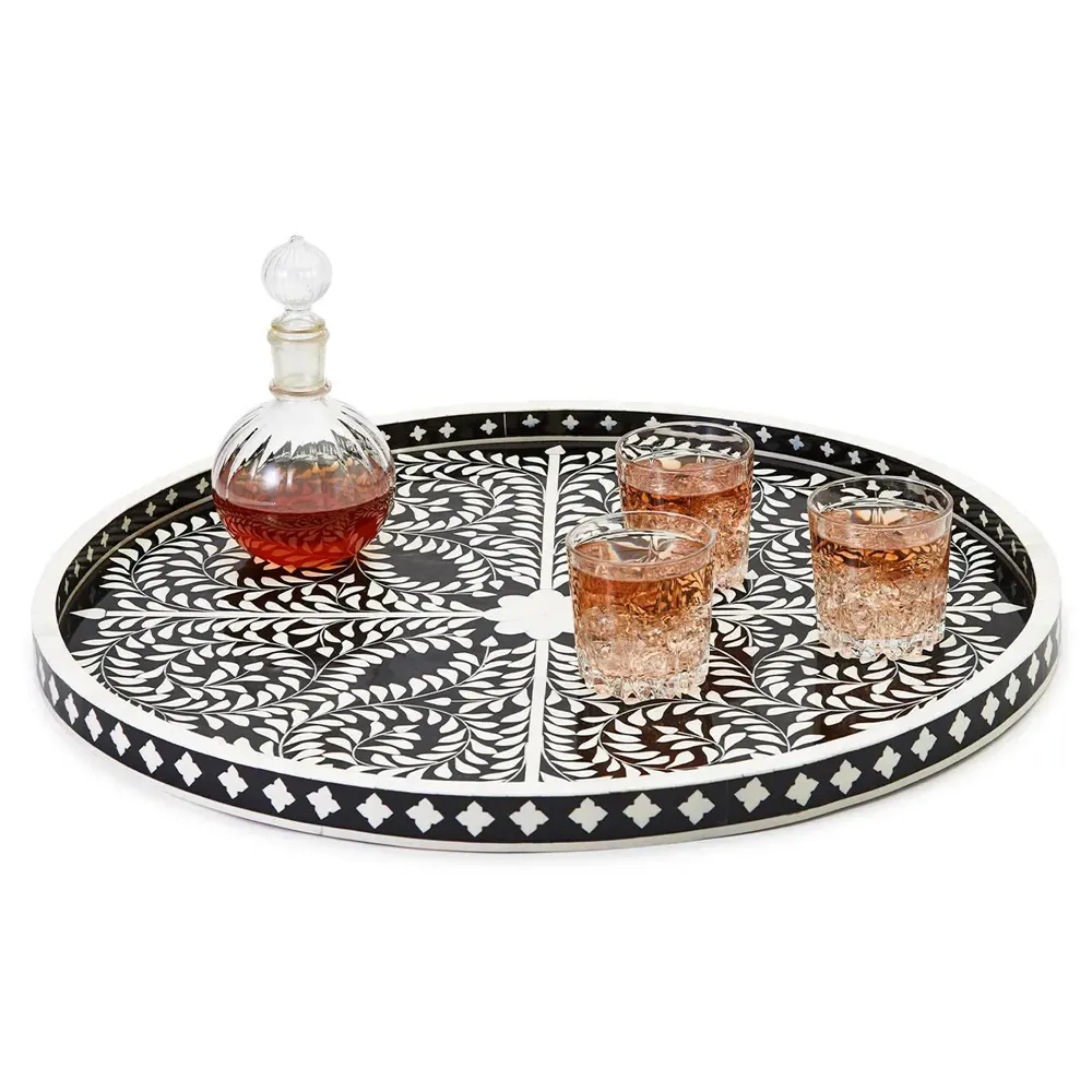 Adeline Round Decorative Tray - Black, White