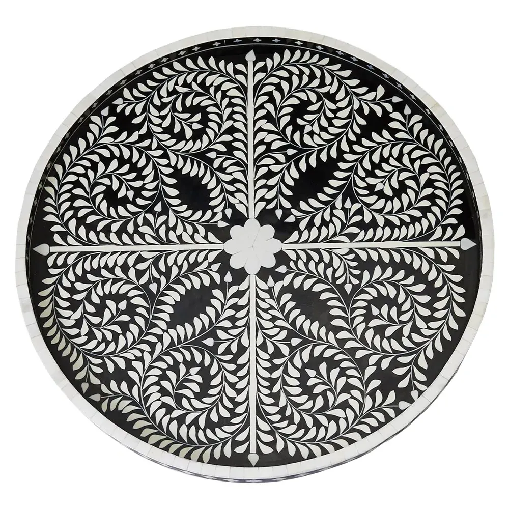Adeline Round Decorative Tray - Black, White image