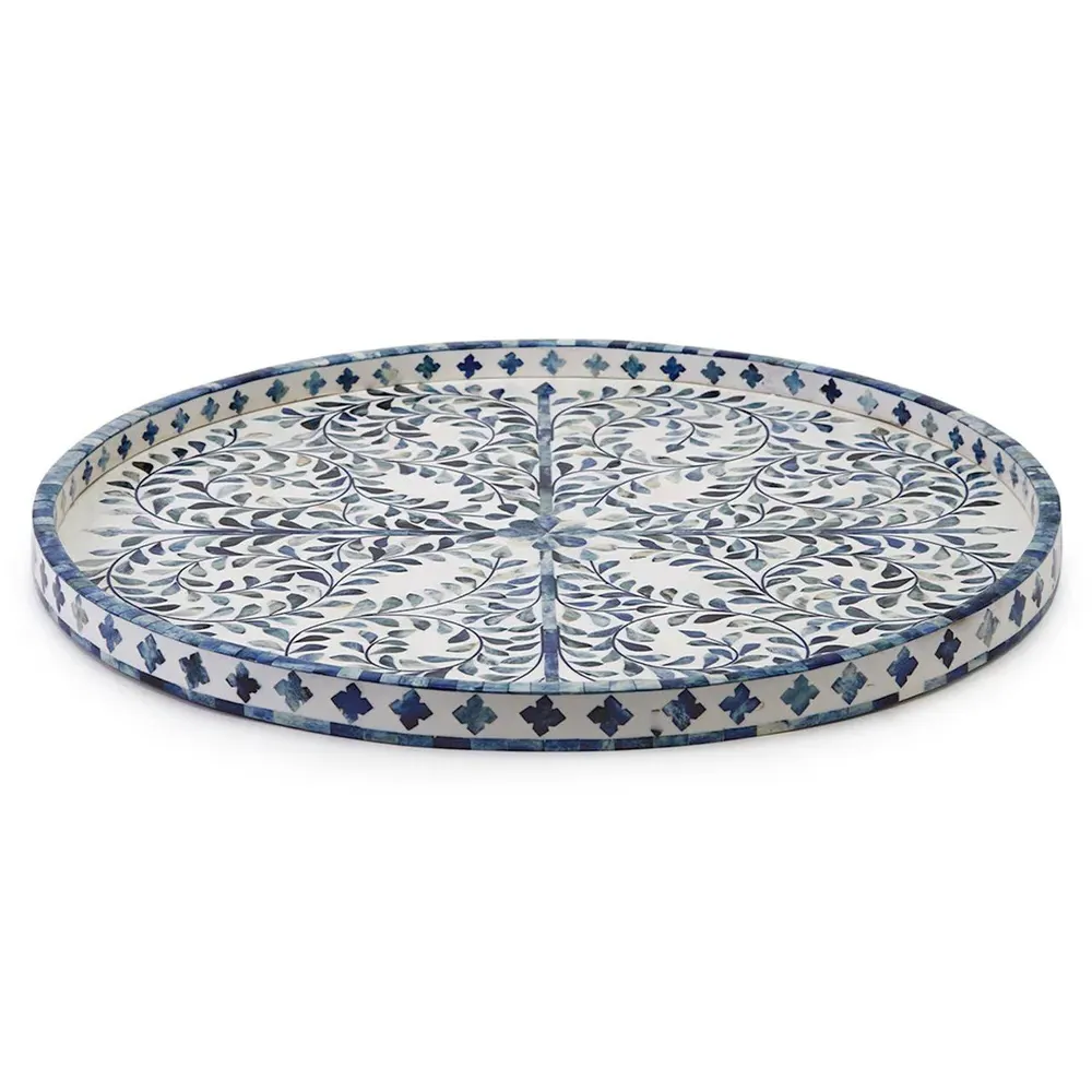 Adeline Round Decorative Tray - Blue, Resin